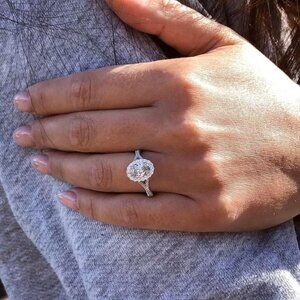Custom Made Halo 10K Gold Ring, Oval With Round Cut Moissanite Diamond Ring